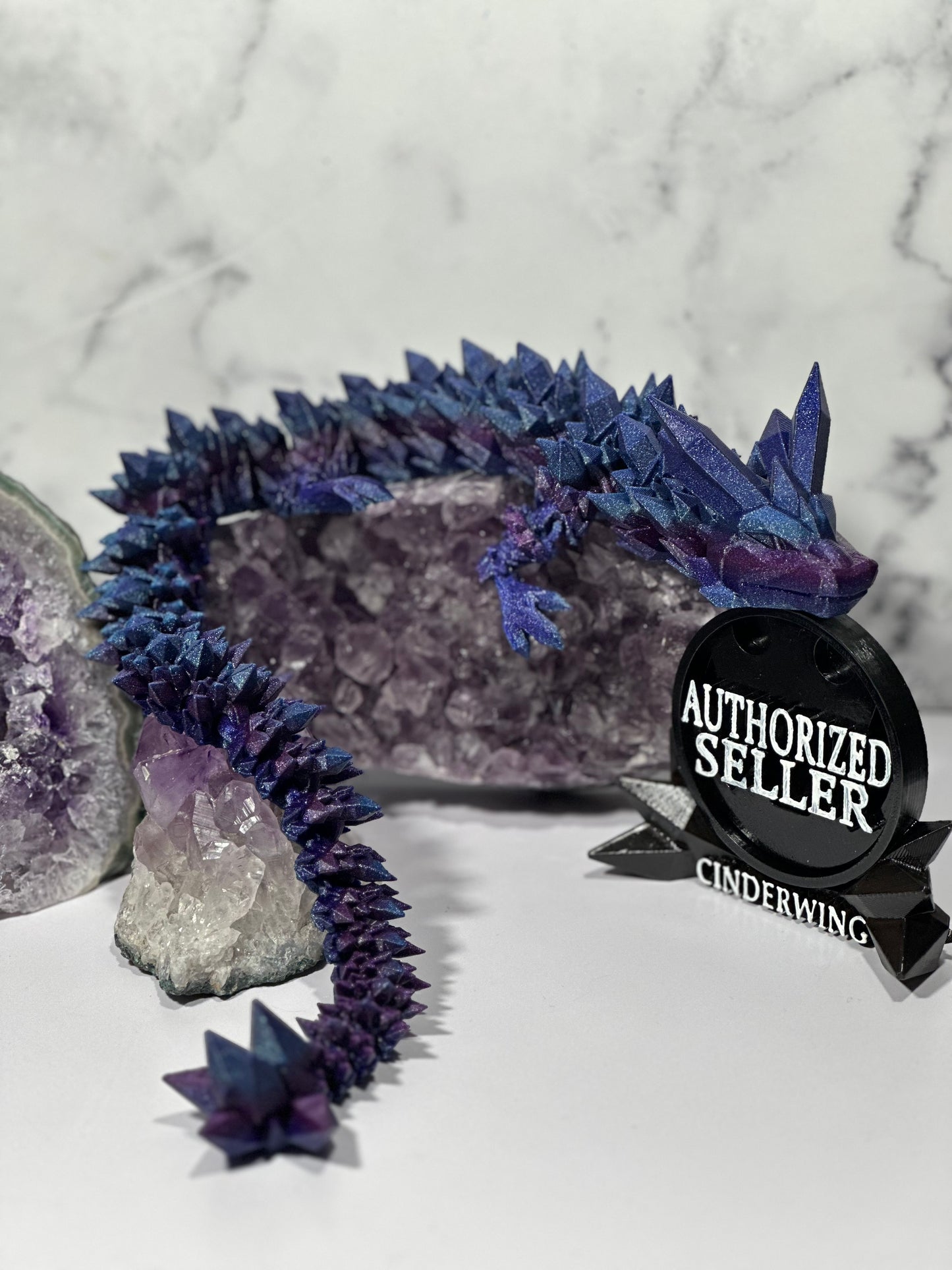 Crystal Dragon Articulated 3D Print (Purple & Blue Glitter) 18 Inch