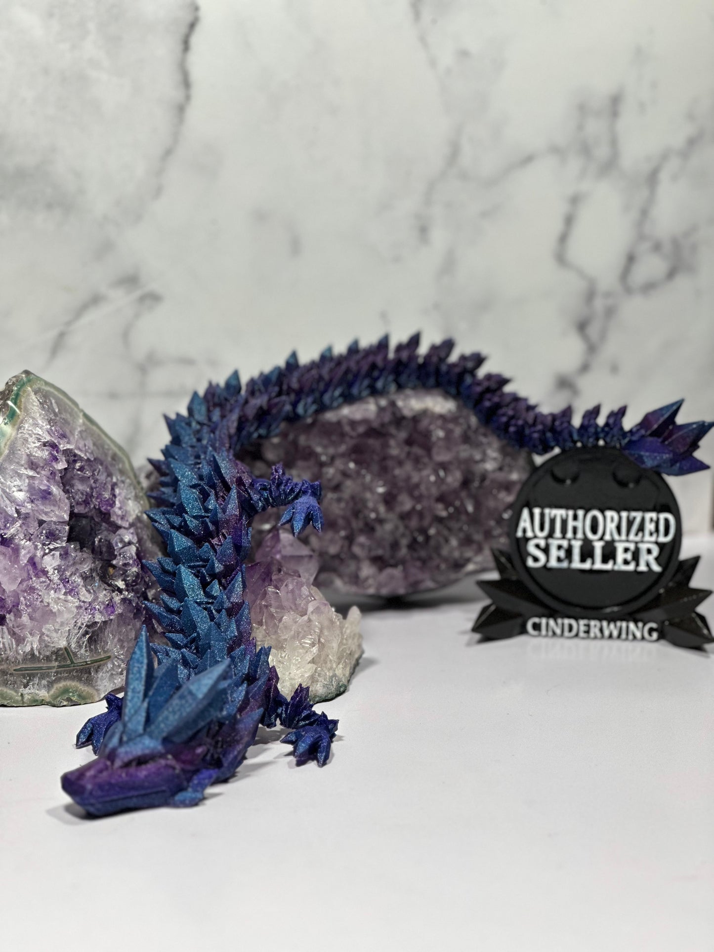 Crystal Dragon Articulated 3D Print (Purple & Blue Glitter) 18 Inch