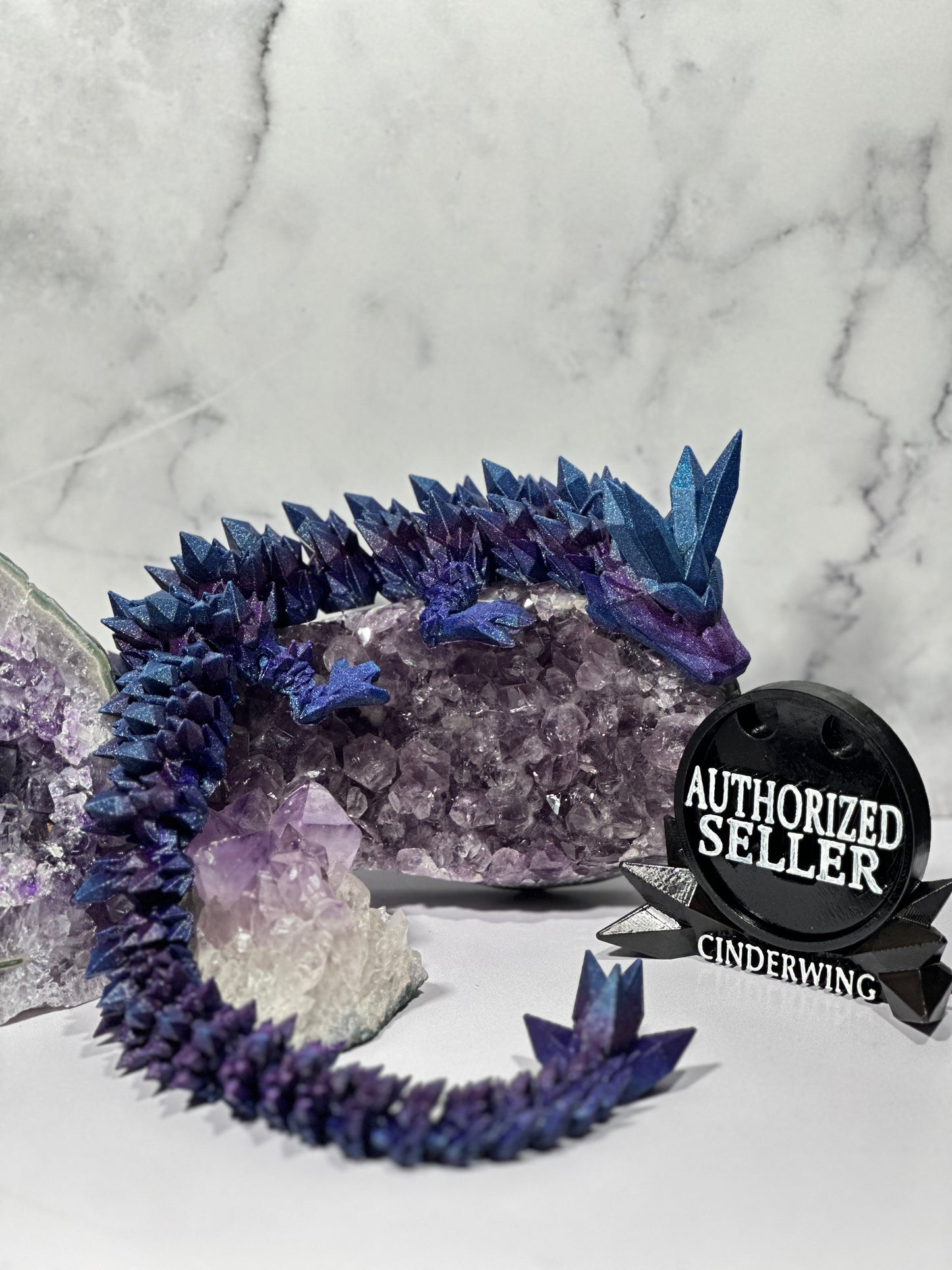 Crystal Dragon Articulated 3D Print (Purple & Blue Glitter) 18 Inch