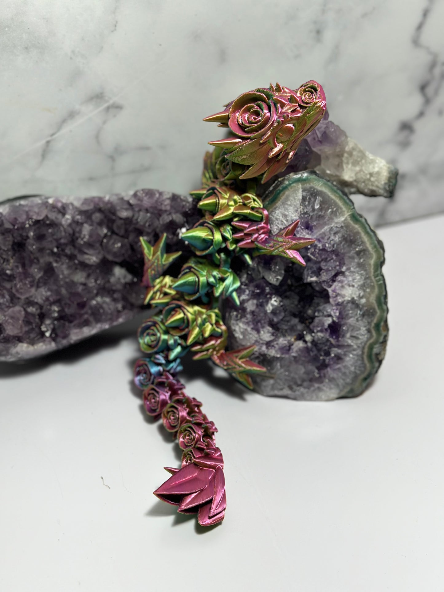 Rose Dragon Baby Articulated 3D Print (Rainbow) 11 Inch