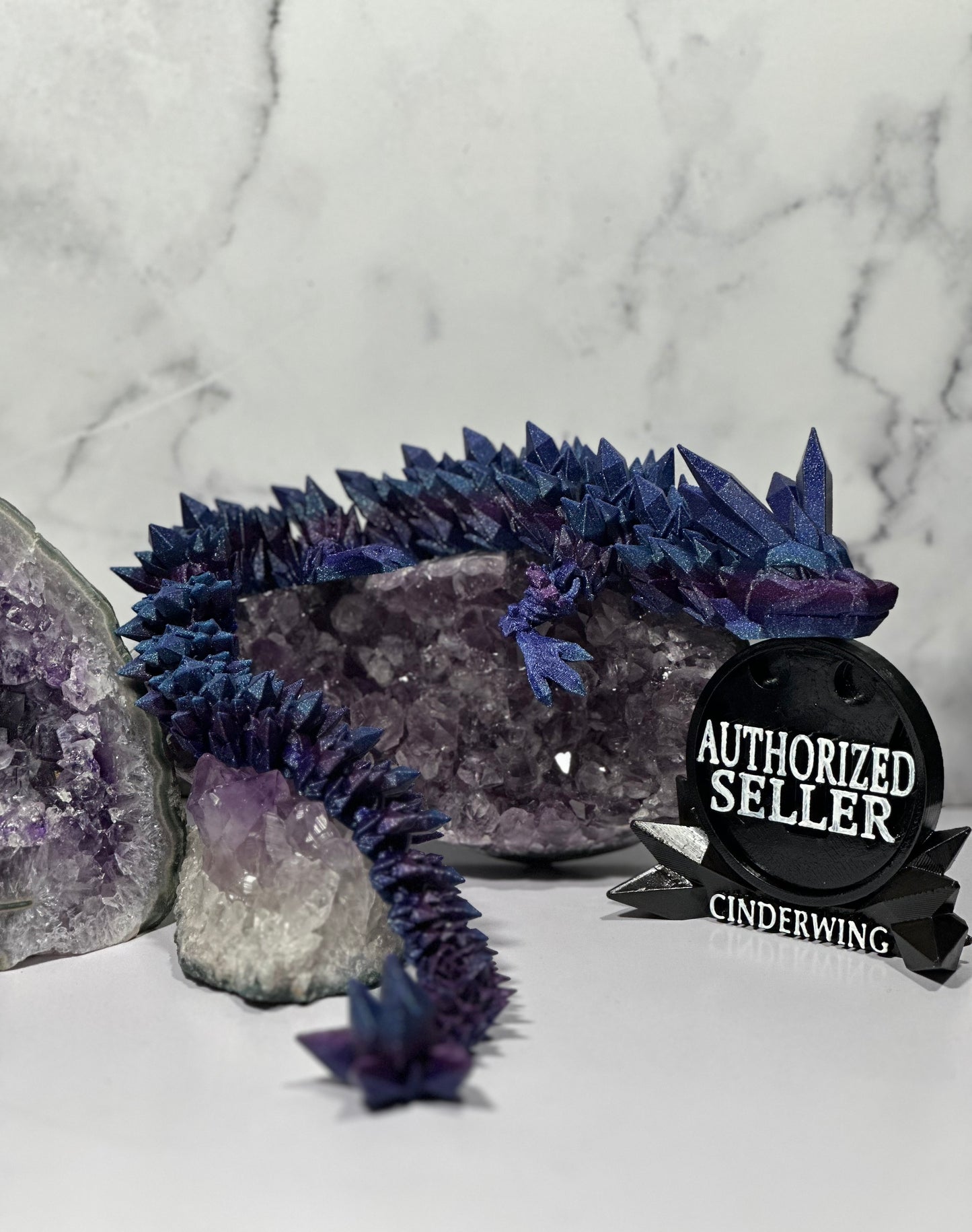 Crystal Dragon Articulated 3D Print (Purple & Blue Glitter) 18 Inch