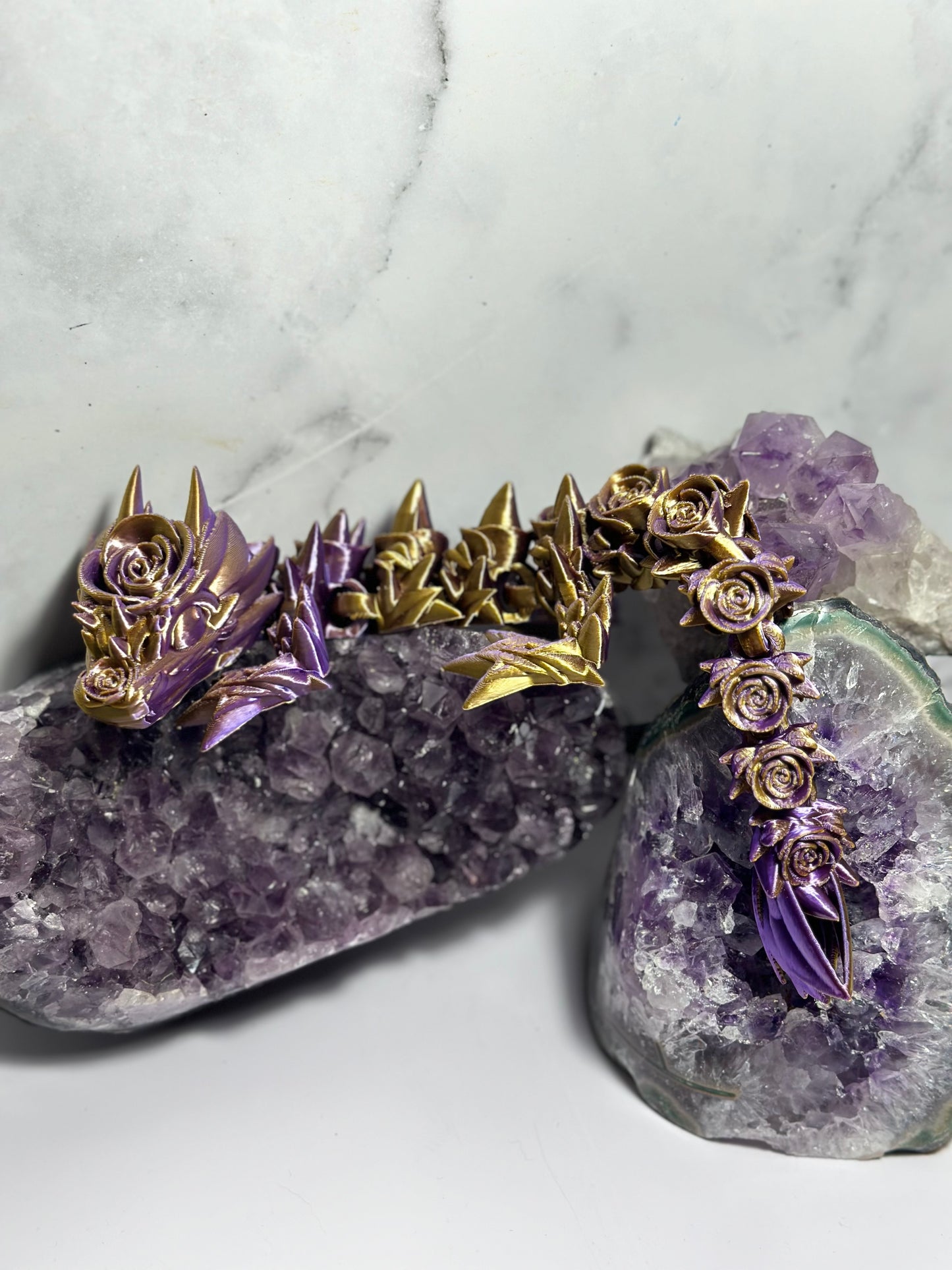 Rose Dragon Baby Articulated 3D Print (Purple & Gold) 11 Inch