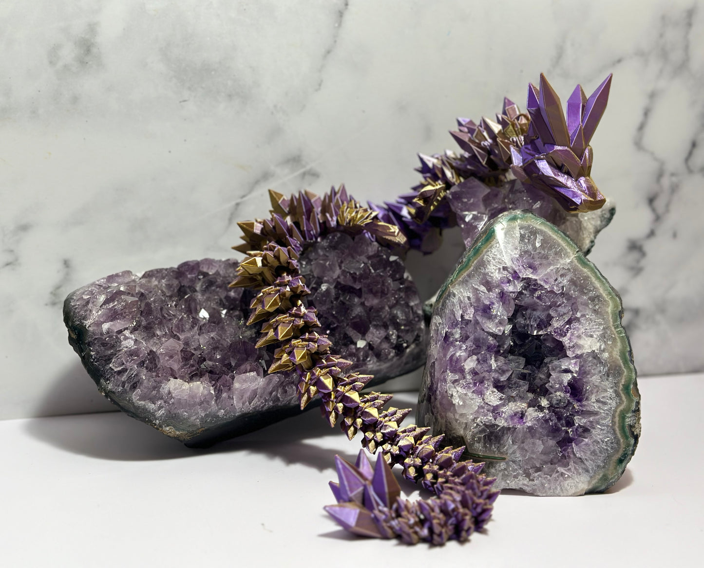 Crystal Dragon Articulated 3D Print (Purple & Gold) 18 Inch