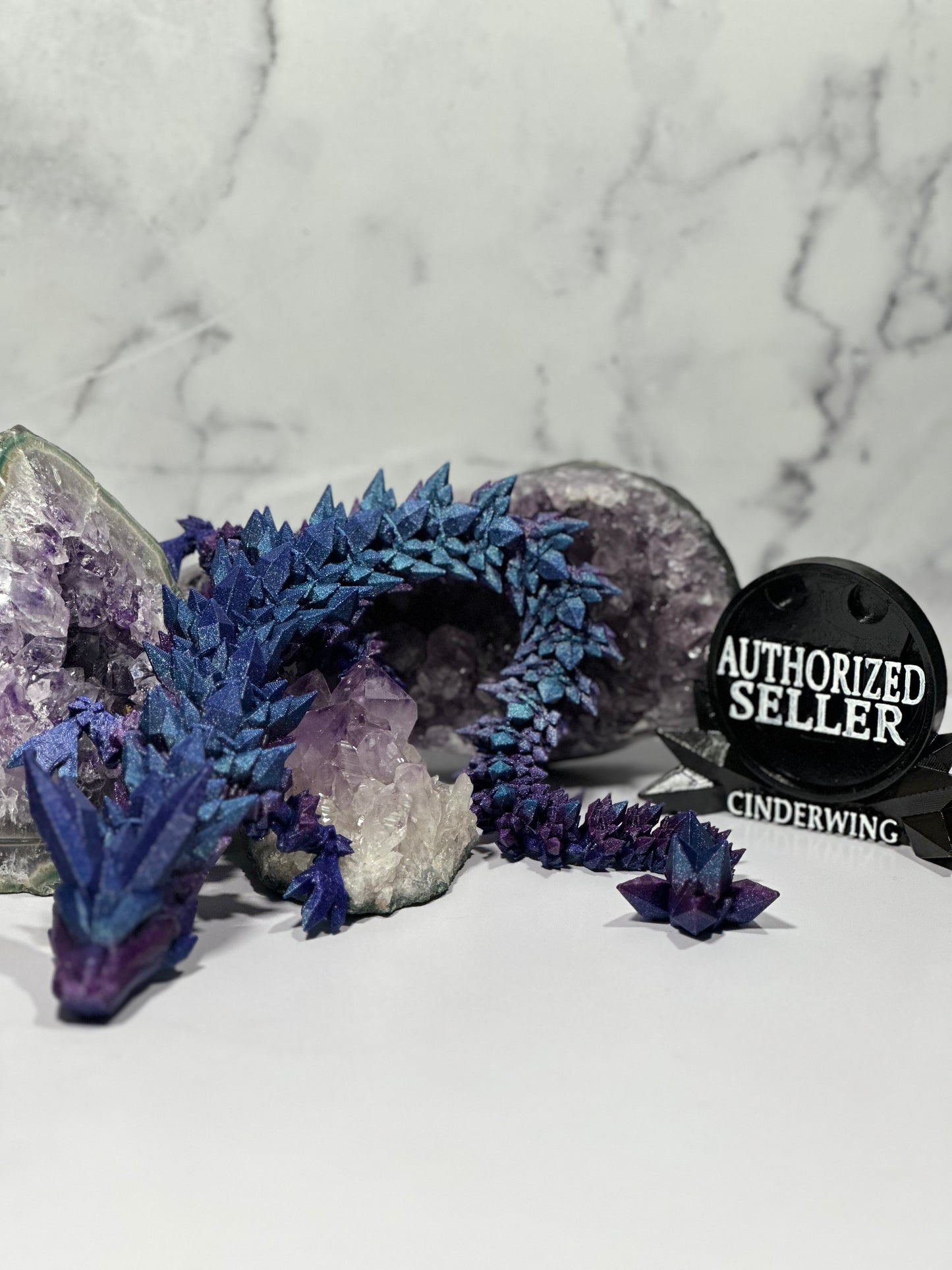 Crystal Dragon Articulated 3D Print (Purple & Blue Glitter) 18 Inch