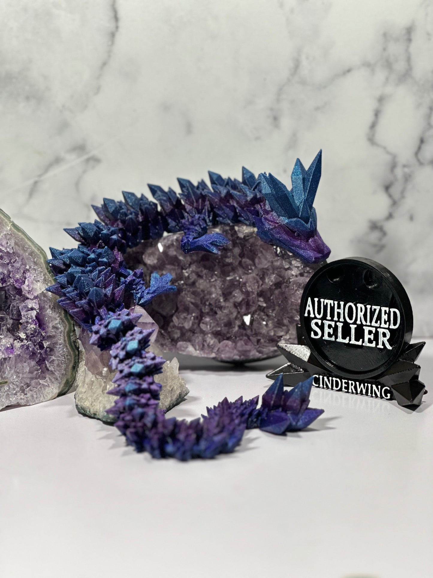 Crystal Dragon Articulated 3D Print (Purple & Blue Glitter) 18 Inch