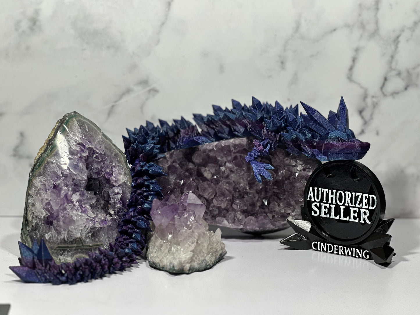 Crystal Dragon Articulated 3D Print (Purple & Blue Glitter) 18 Inch